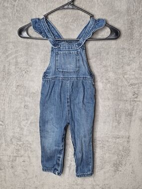 Baby Gap Denim Overalls 18-24 Months Ruffle Strap Blue Jean Romper Toddler Girls